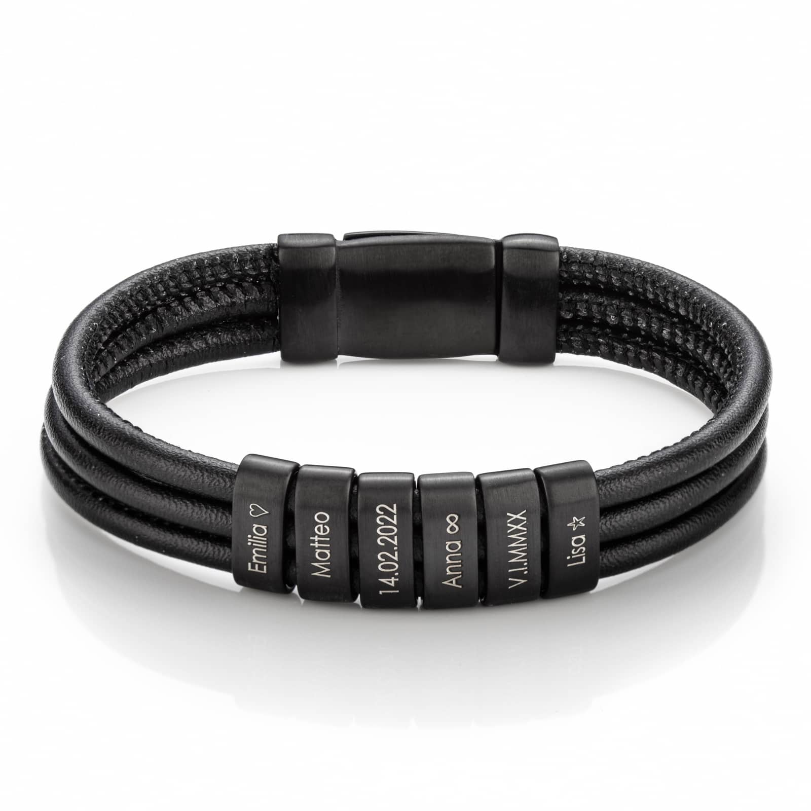 Bracelet homme avec perles noires gravées