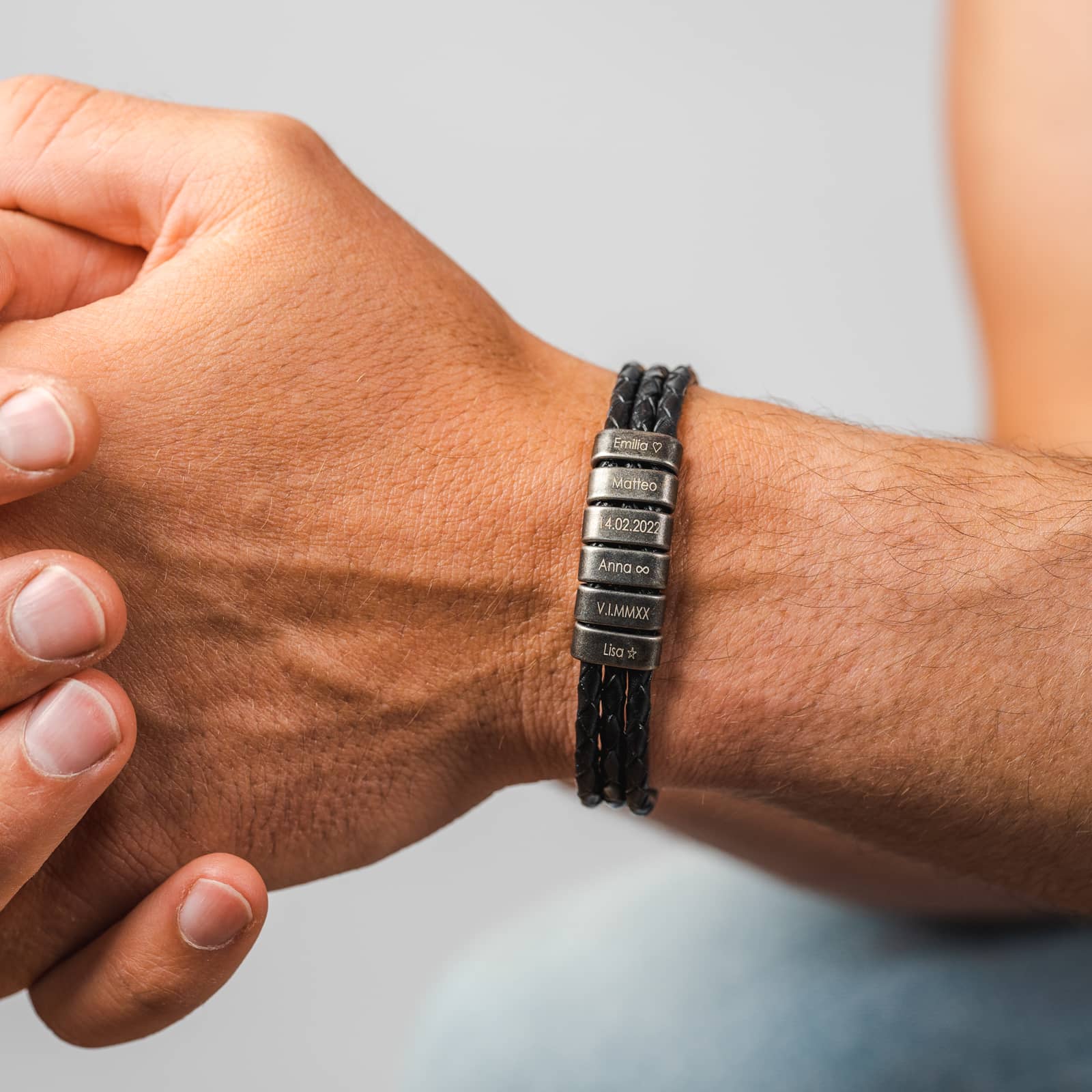 Lederarmband mit gravierten oxid Beads