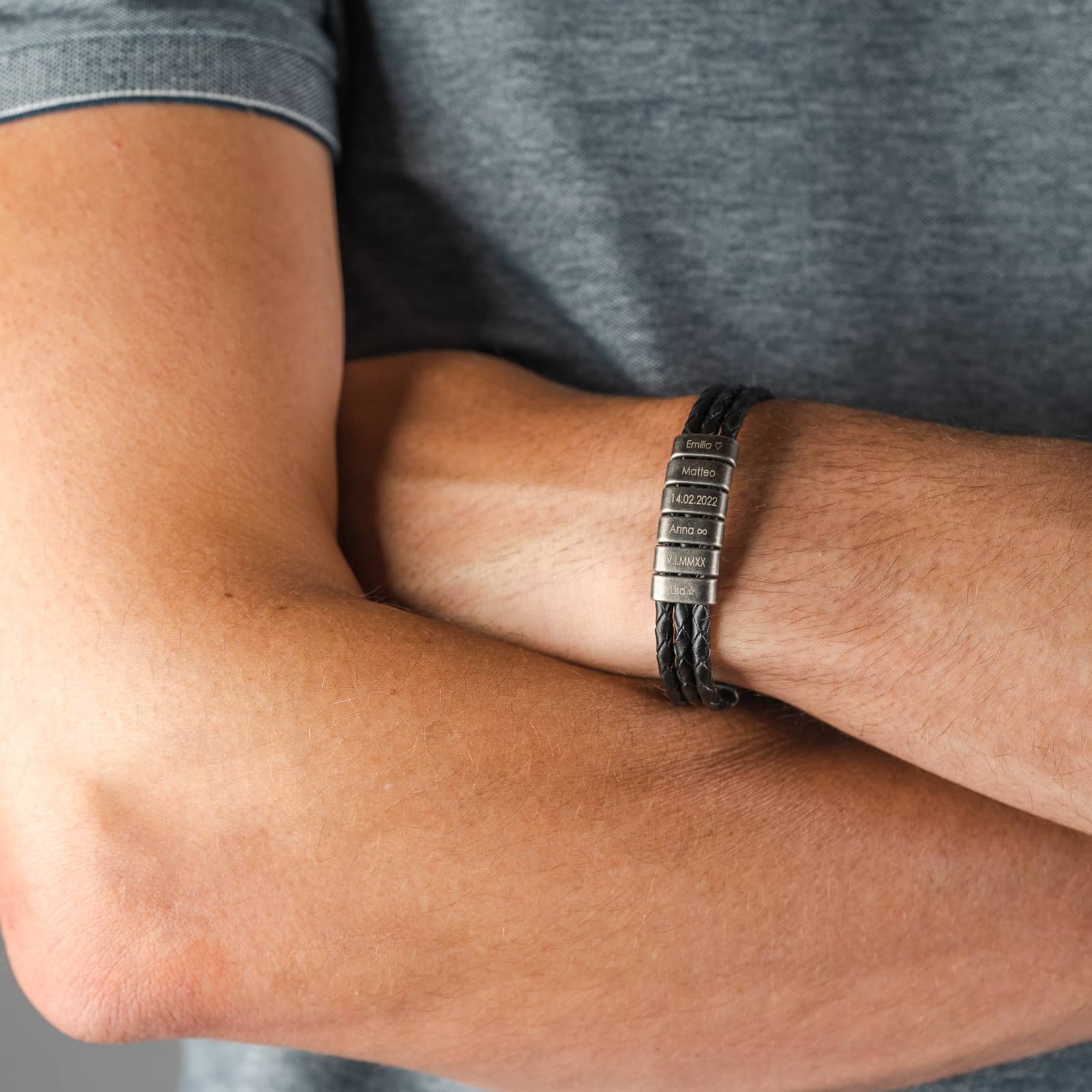 Lederarmband mit gravierten oxid Beads