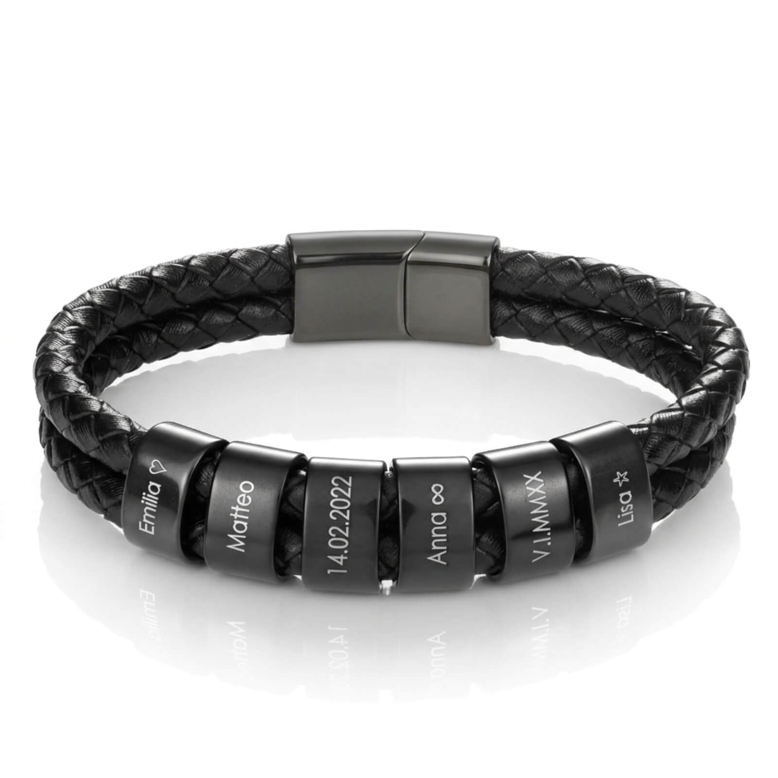 Bracciale in pelle con perle nere personalizzate