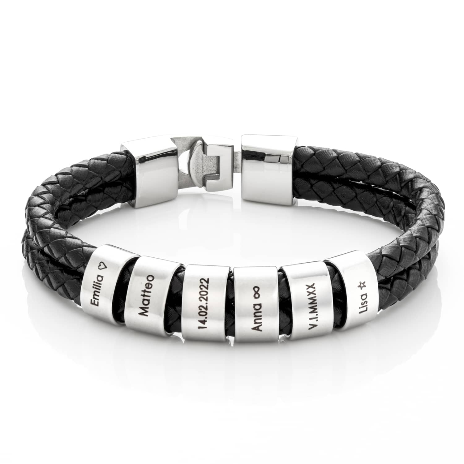 myclusiv-lederarmband-mit-gravierten-beads-silber-personalisiertes-geschenk-fuer-papas-maenner-armband-mit-namen-vatertagsgeschenk