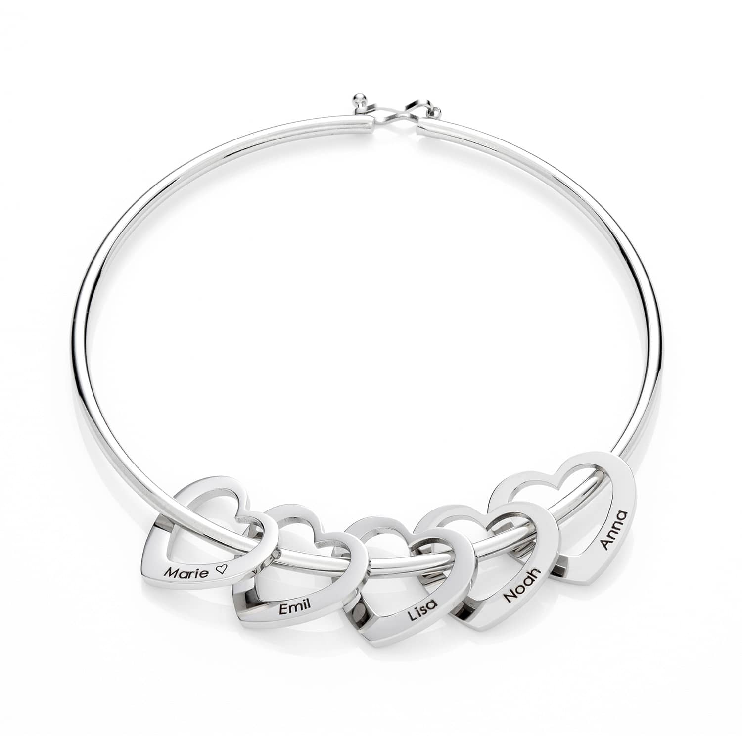 Bangle with engraved heart pendants