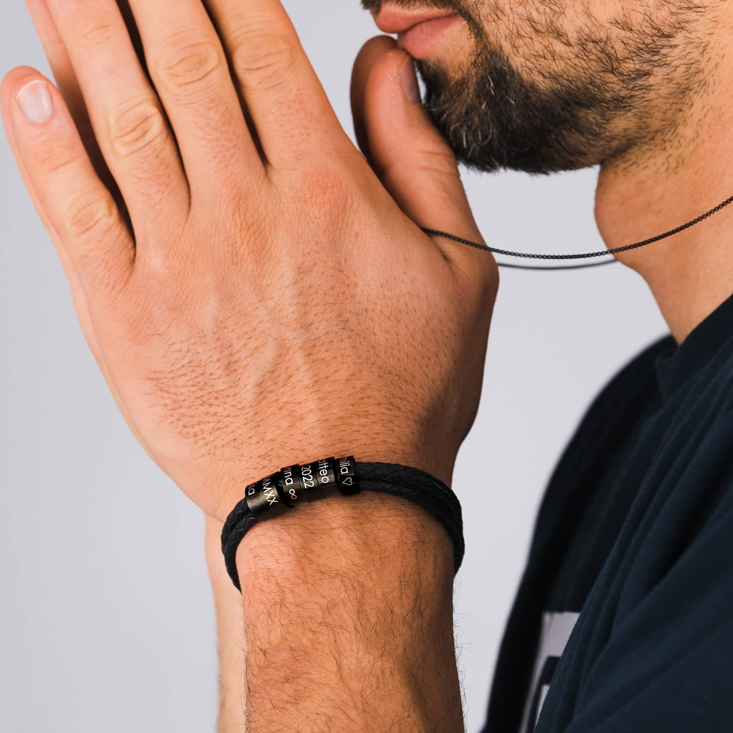 Leather bracelet with engraving - Black Edition