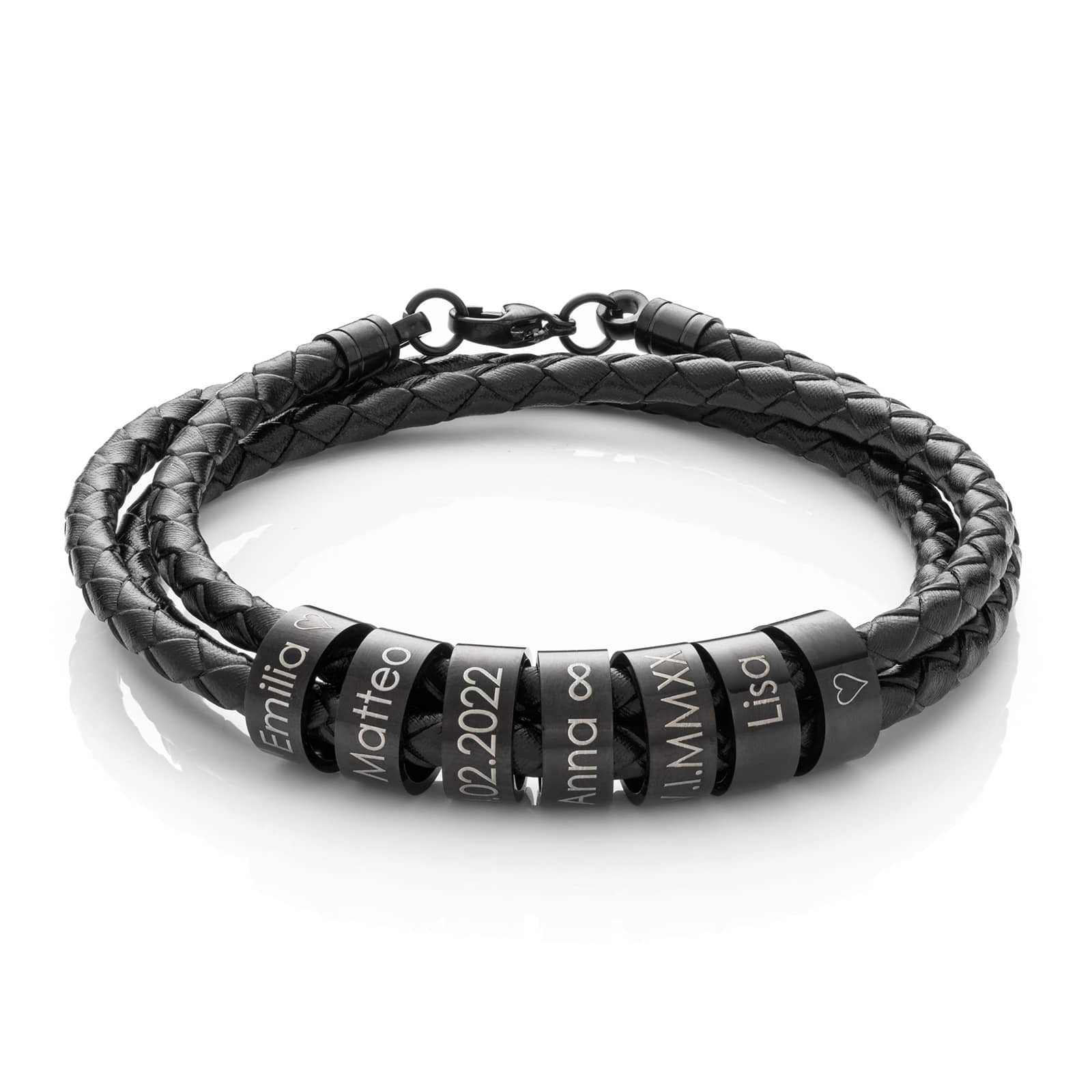 Leather bracelet with engraving - Black Edition